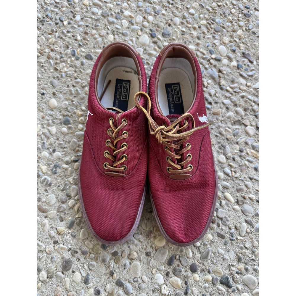 Polo Ralph Lauren Vaughn Shoes Mens 10 D Red Canvas Leather Low Top Sneakers